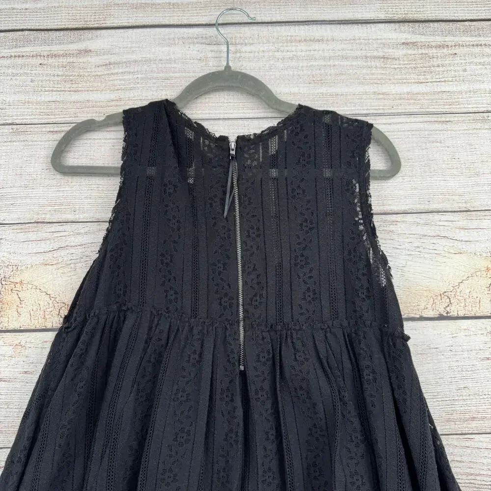 Free People Lace Mini Dress Womens Small Black‎ Sleeveless Back Zip